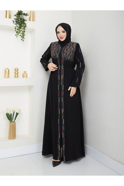 SG SARİALGİYİM Premium Quality Abaya Ferace with Custom Design Embroidery and Stone Detail
