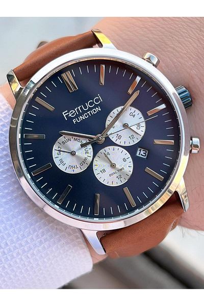 Ferrucci 3 Atm Men's Wristwatch - Double Bands, Leather & Steel Mesh, Inner Functions Active Efc.03L.03