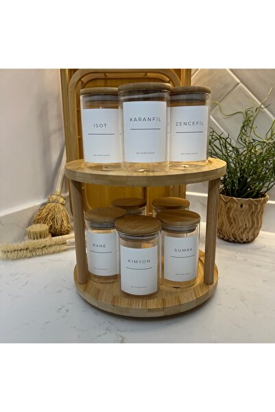 Sade Hediye 10'lu Ahşap Döner Standlı 300ml Baharat Seti