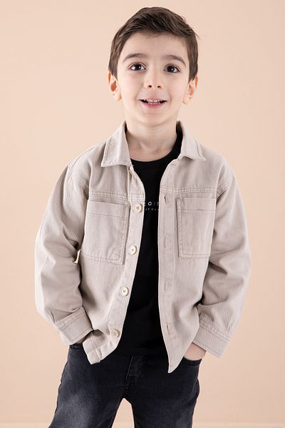 Cansın Mini Beige Jean Jacket Printed Boy's Trousers 3 Piece Suit 20312