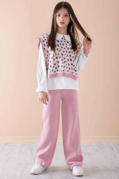 Cansın Mini Pink Sweater Shirt Girl's Knitwear Trousers 3 Piece Set 20339