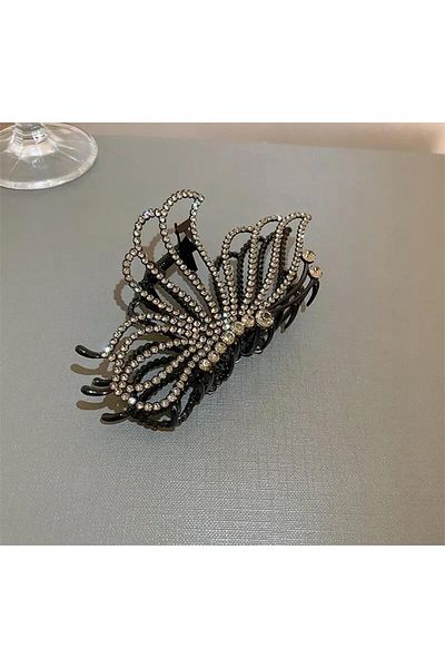 Pelin Aksesuar Cataramă mare cu zăvor fluture cu piatră de cristal neagră