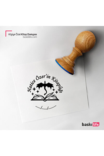 Baskı Life Ejderha Kişiye Özel Kitap Damgası Kitap Mührü Kaşe Kitap Mühür Öze...