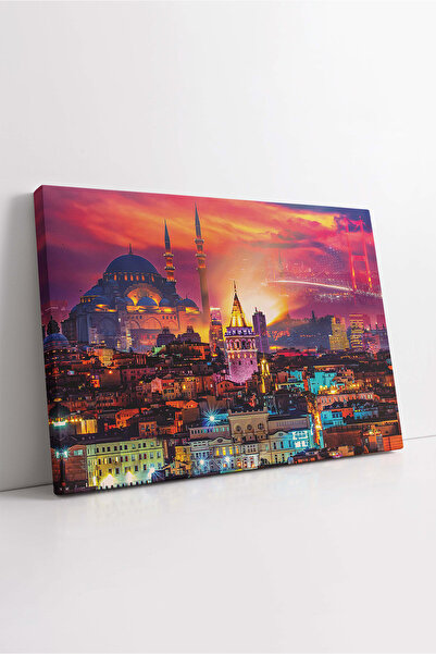 KOSS Dijital Turnul Galata Moscheea Suleimanii Podul Gorgei Istanbul Peisaj de noapte Pictură decorativă orizontală pe pânză