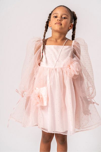 DFN Special Occasion Birthday Party Dress with Balloon Sleeve Bag
