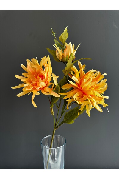 Luvienn Yapay Lüks 3 Kafalı İri Kasımpatı Çiçeği-Kaliteli  Vazo Yapay Çiçeği