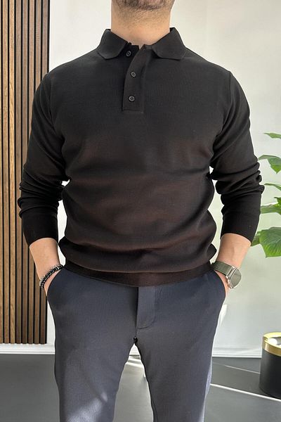 Edwox Ανδρικό πουλόβερ Polo Neck - Κουμπί, Μαύρο, Edw231