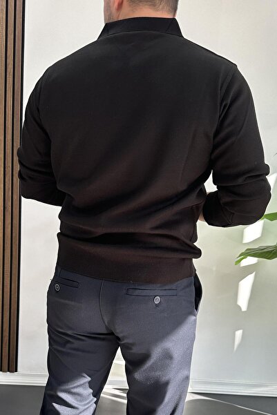 Edwox Polo Neck Men's Sweater - Button, Black, Edw231