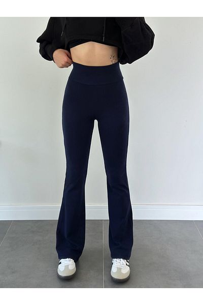 naymanlife Colanți de damă, albastru bleumarin, din bumbac pieptănat, tricotați, flexibili, din lycra