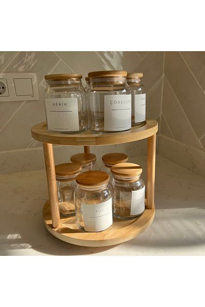 Sade Hediye 10-Piece Spice Set with Bamboo Lid and Rotating Stand