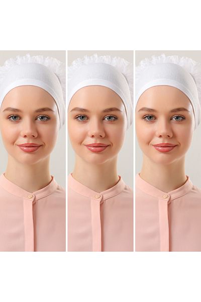 Melodi Scarf Hijab 3-Piece White Ruffled Bonnet Set - Sewing Detail
