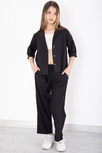 Cansın Mini Μαύρο μισό μανίκι για κορίτσια 3 τεμαχίων Cropped Σετ 20322