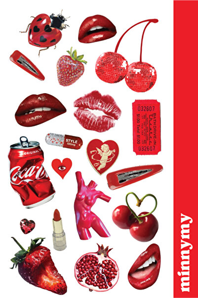 Minnymy Red Collection Vintage  Sticker, Çıkartma, Ajanda, Günlük, Planlayıcı, Bullet Journal , Scrapbook