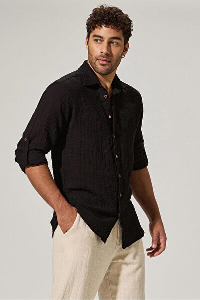 White By Nature Black Double Face Long Sleeve Men's Shirt