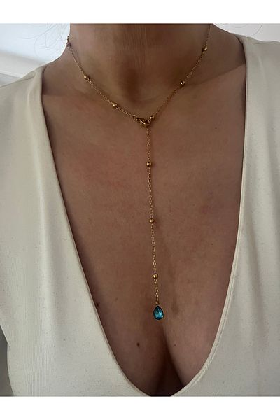 Hoop jewelery Stone Low-Cut Necklace with Steel Chain