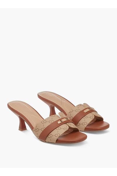 Celeste Women's Monogram Print Slip-On Sandals with Flared Heels
