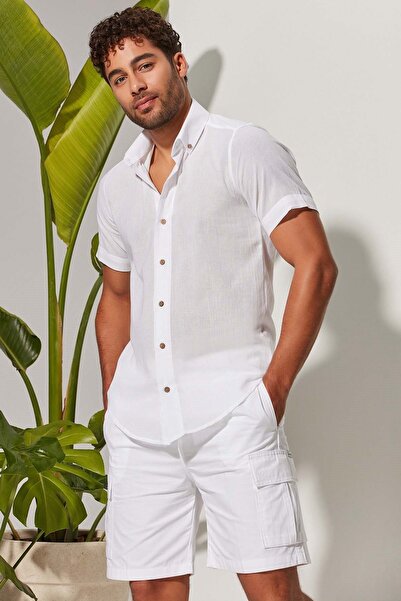 White By Nature Kısa Kol Cepsiz Erkek Gömlek