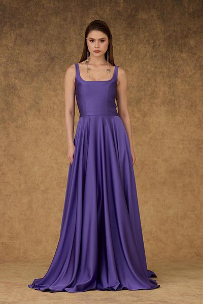 Carmen Rochie de seara din satin cu decolteu patrat mov