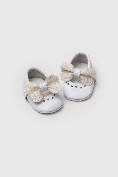 Magu Moccasin White Bow Baby Shoes