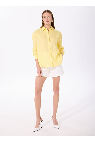 Fabrika Oversize Gömlek Yaka Düz Sarı Kadın Gömlek F5SL-GML0030