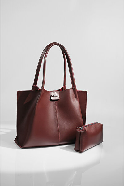 Rimense Γυναικεία μπορντό τσάντα χειρός και ώμου με πορτοφόλι και τσάντα μακιγιάζ