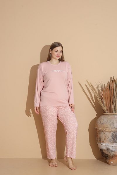 CALİA Women's Battal Milan Fabric Pajamas Set Plus Size Long Sleeve