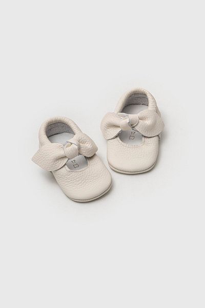 Magu Ecru Moccasin Baby Shoes - Bow