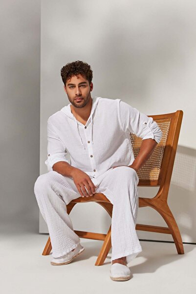 White By Nature Hooded Double Face Muslin Shirt