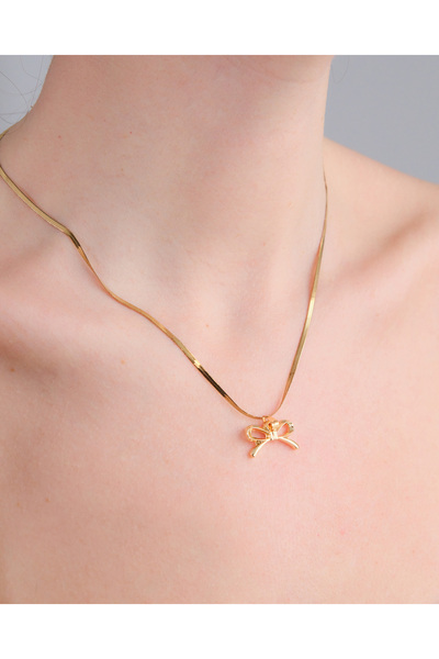 AURRARİ Altın Kaplama Fiyonk Detaylı İtalyan Zincir Çelik kolye