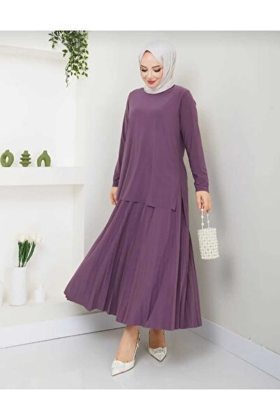 ECK MODA Γυναικεία Sandy Fabric Full Lycra φούστα με πλισέ κάτω και επάνω σετ