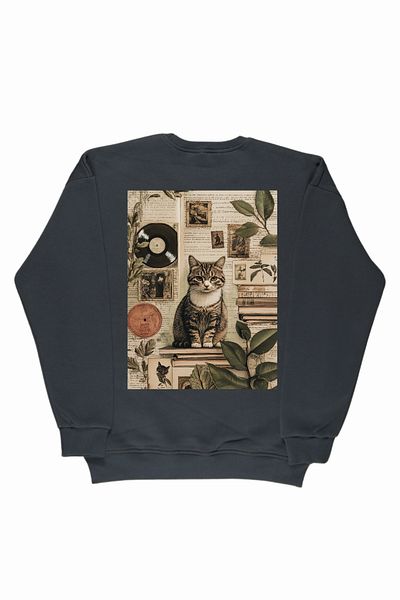 By Caspita Fashion Hanorac unisex oversize afumat cu imprimeu pe spate Lenithra Cat