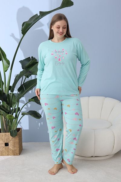 CALİA Women's Battal Milan Fabric Pajamas Set Plus Size Long Sleeve