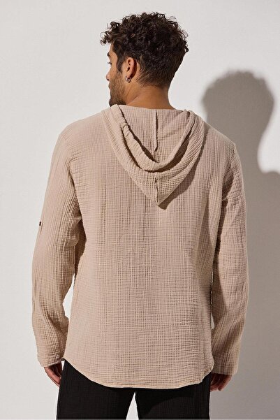 White By Nature Hooded Double Face Muslin Beige Shirt