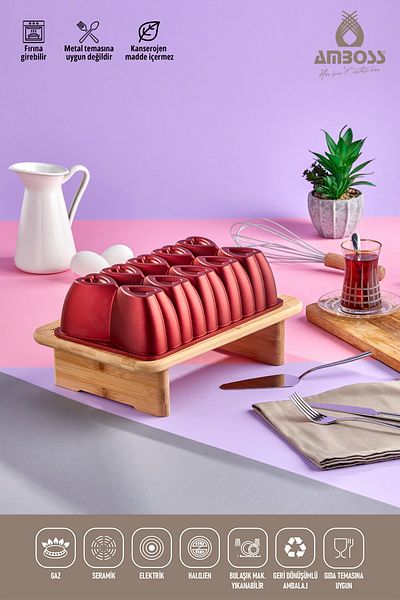 Amboss Amethyst 26cm Red Casting Baton Cake Mold with Heart Fireproof Nonstick Cake Mold