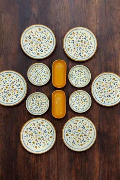 Pinkev 12-Piece Orange Floral Pattern Ceramic Breakfast Set Set for 6
