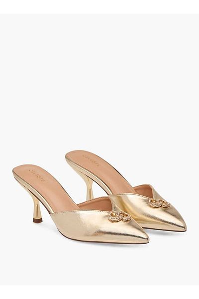 Celeste Women's Logo Embellished Slip-On Pointed Toe Shoes with Stiletto Heels