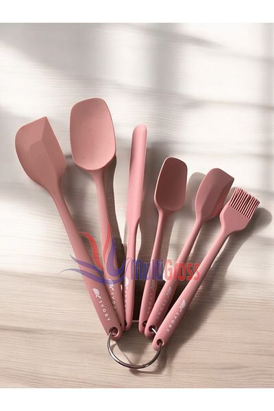 Multiamo Set of 6 Fireproof Non-Stick Silicone Egg Brush Spoon Knife Pie Spatula Set