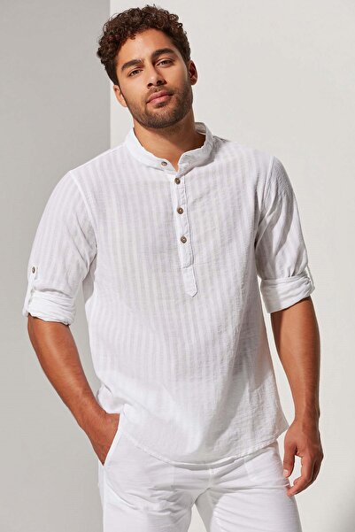 White By Nature Judge Collar Half Placket Men's Shirt