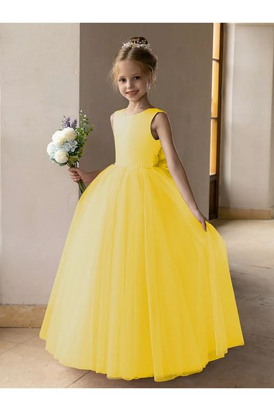 NSMLİFE Rochie de bal din tul cu perle și fundă din satin/rochie de prințesă