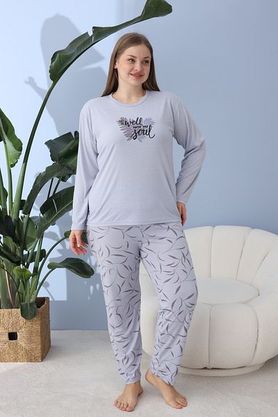 CALİA Women's Battal Milan Fabric Pajamas Set Plus Size Long Sleeve