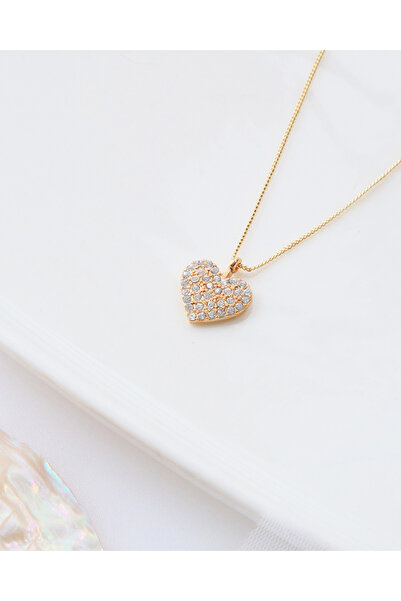 AURRARİ Altın Kaplama Zirkon Taşlı Kalp Çelik kolye