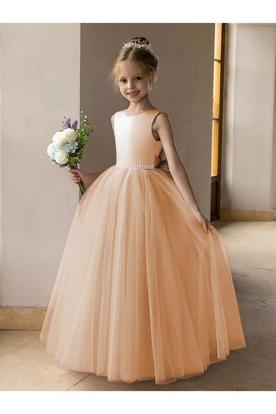 NSMLİFE Rochie de bal din tul cu perle și fundă din satin/rochie de prințesă