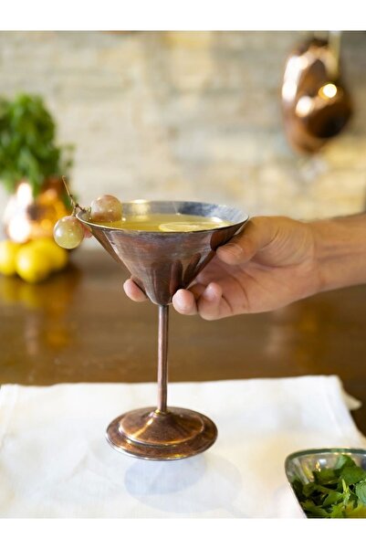 Bakır Concept 2-Piece Flat Model Copper Goblet Martini - Oxide Color