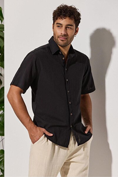 White By Nature Black Men's Shirt - Short Sleeve, Sile Cloth