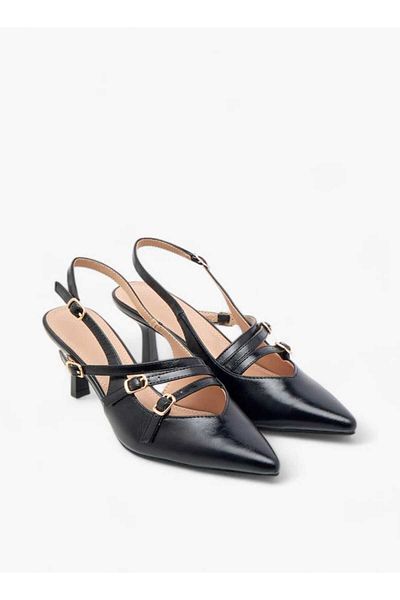 Celeste Women's Pointed Toe Shoes with Kitten Heels and Pin Buckle Closure