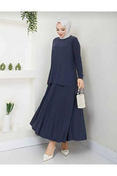 ECK MODA Women's Sandy Fabric Full Lycra Skirt Pleated Bottom Top Set