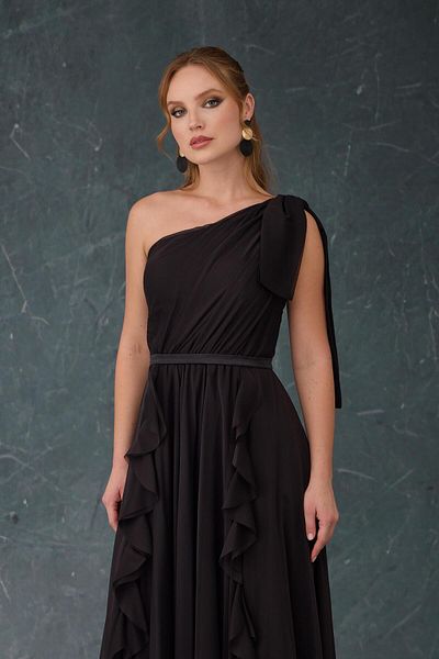 Carmen One Shoulder Black Chiffon Long Evening Dress