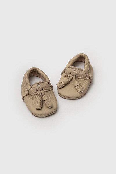 Magu Beige Genuine Leather Tasseled Baby Loafers