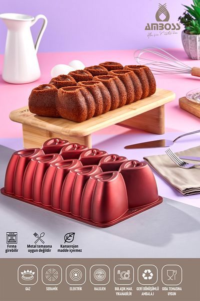 Amboss Amethyst 26cm Red Casting Baton Cake Mold with Heart Fireproof Nonstick Cake Mold