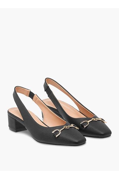 Celeste Women's Solid Slingback Shoes with Block Heels and Metal Accent